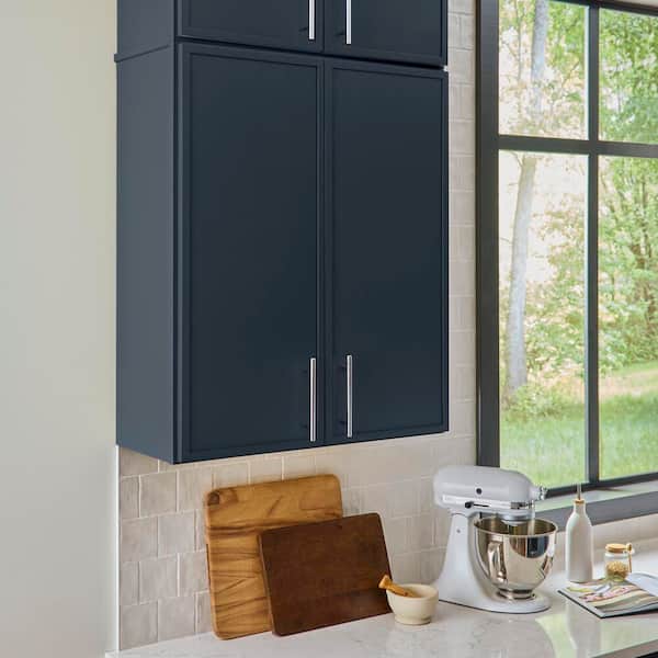 Leyton 30 in. W x 12 in. D x 42 in. H Ready to Assemble Plywood Slim Shaker Wall Kitchen Cabinet in Ink Blue