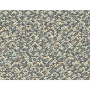 60.75 sq. ft. Dovetail and Baby Blue Ridley Scales Paper Unpasted Wallpaper Roll