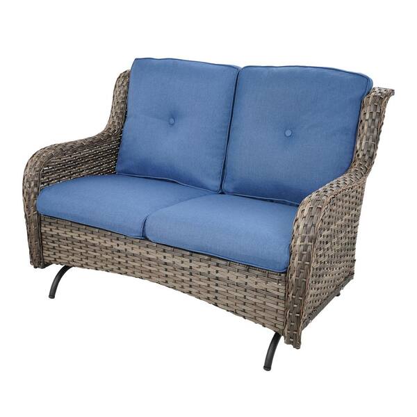 Pocassy 2-person Wicker Outdoor Patio Glider Couch With Deep Seating 