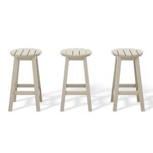 Laguna 24 in. Round HDPE Plastic Backless Counter Height Outdoor Dining Patio Bar Stools (3-Pack) in Sand
