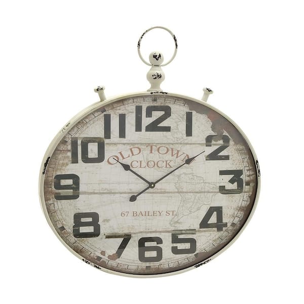 Litton Lane 36 in. x 32 in. White Metal Pocket watch Style Wall Clock