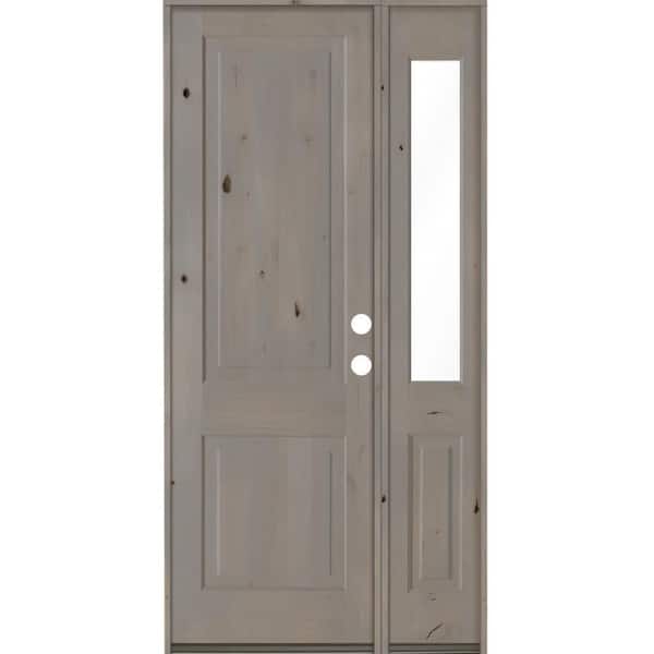 Krosswood Doors 44 in. x 96 in. Rustic knotty alder Left-Hand/Inswing Clear Glass Grey Stain Square Top Wood Prehung Front Door w/RHSL