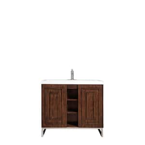 Alicante 39.4 in. W x 15.6 in. D x 35.5 in. H Bath Vanity in Mid Century Acacia & Nickel with White Glossy Resin Top