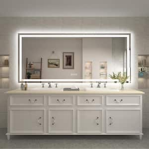 88 in. W x 38 in. H Rectangular Frameless Front and Back Lighted Anti-Fog Wall Bathroom Vanity Mirror, Tempered Glass