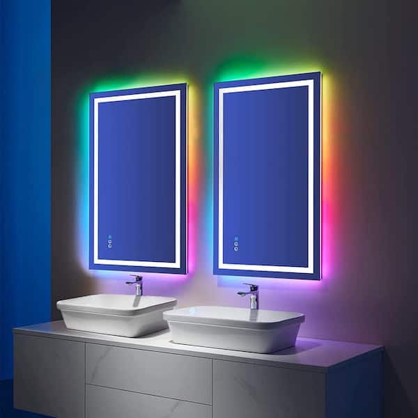 Apmir 40 in. W x 24 in. H Rectangular Frameless RGB Backlit LED Frontlit Anti-Fog Tempered Glass Wall Bathroom Vanity Mirror