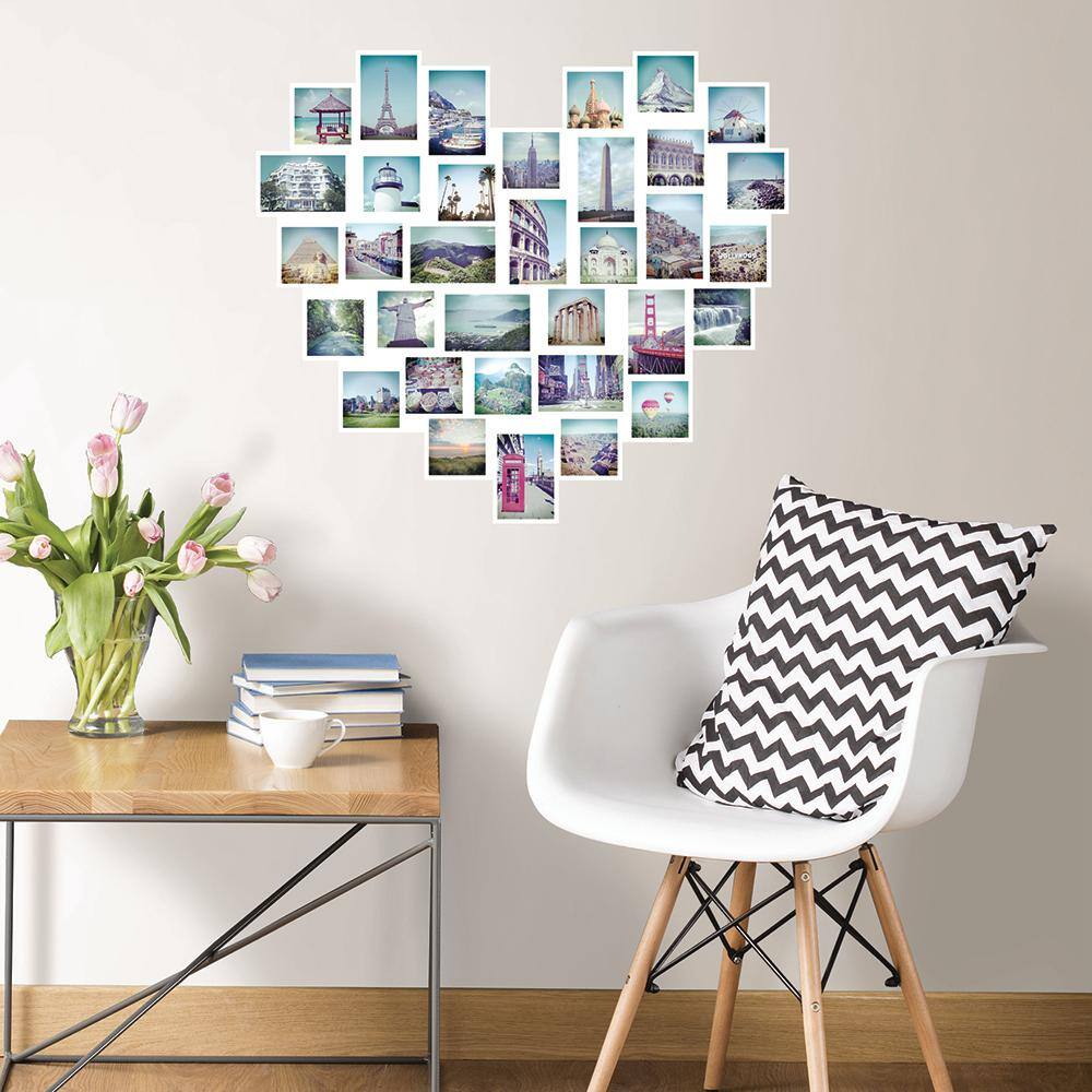Multicolor Travel Photo Collage Heart Wall Decal Set