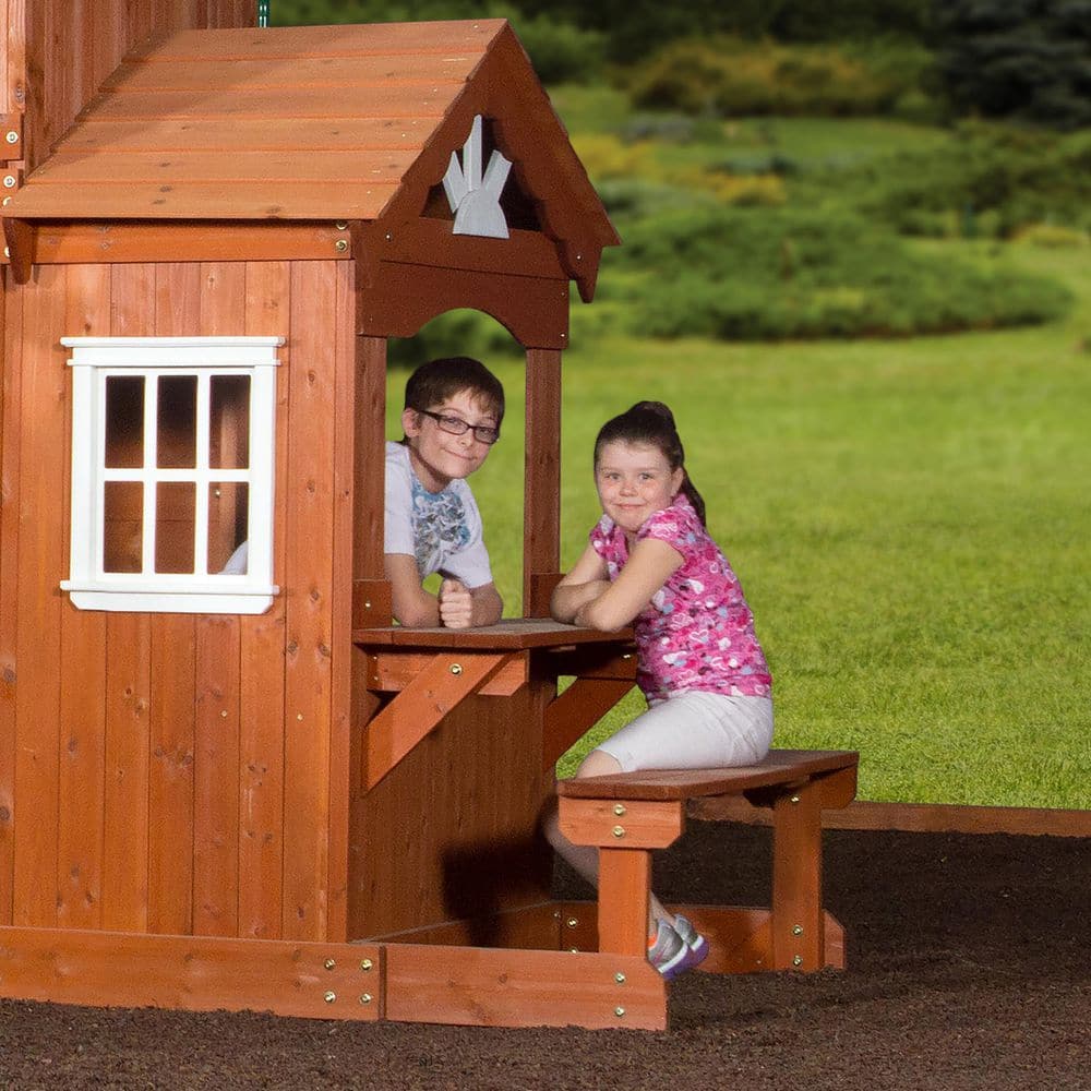 Shenandoah Cedar Wood Swing Set with Green Slide and Playhouse