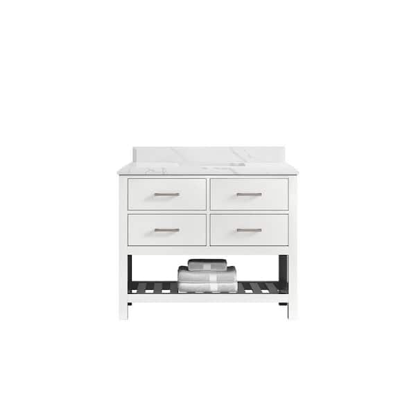Willow Collections Parker 48 in. W x 22 in. D x 36 in. H Bath Vanity in White with Cove Edge Calacatta Quartz Top