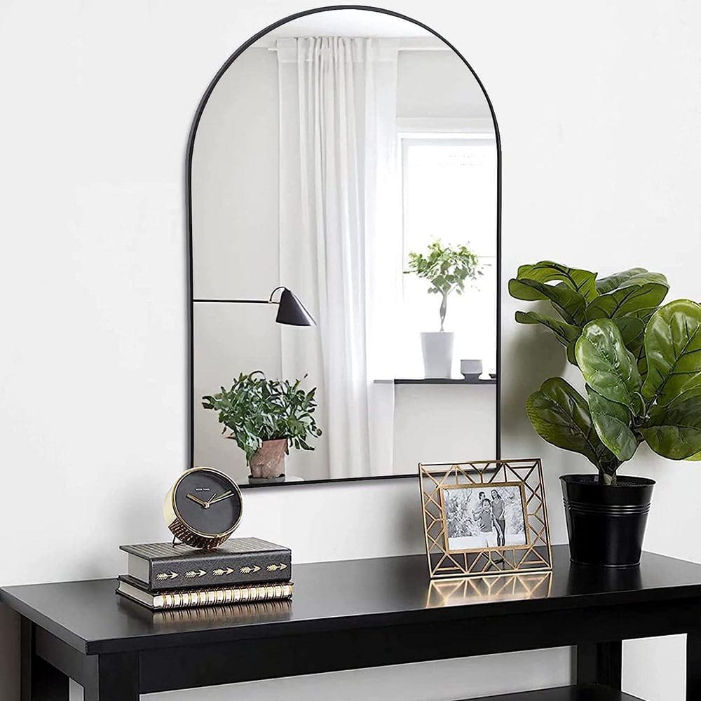 20 in. W x 30 in. H Arched Metal Framed Wall Bathroom Vanity Mirror Black price history on PriceWatchPro