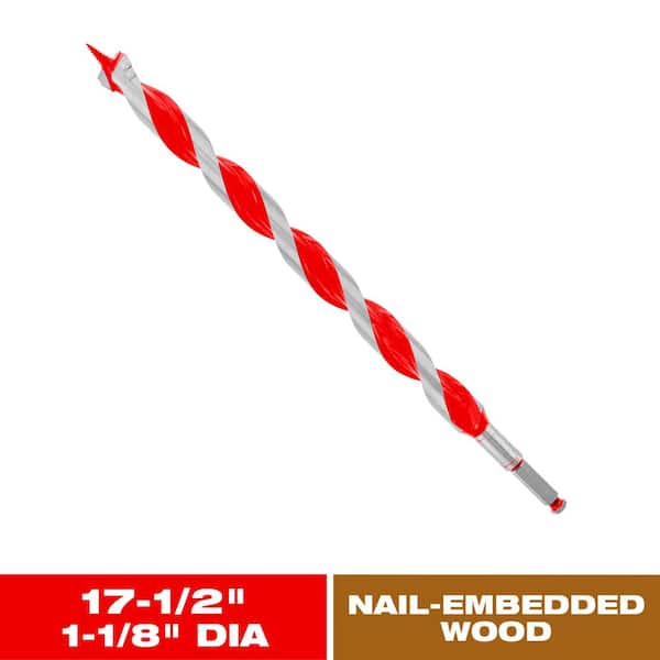 1-1/8 in. x 17-1/2 in. Carbide Auger Drill Bit for Wood and Nail-Embedded Wood