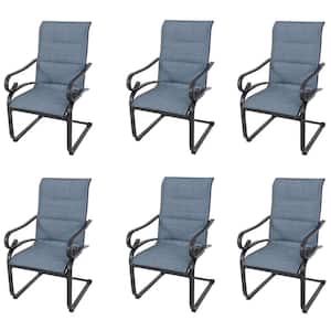 Crestridge 6-Piece Rocking Steel Padded Sling Outdoor Dining Chair in Conely Denim