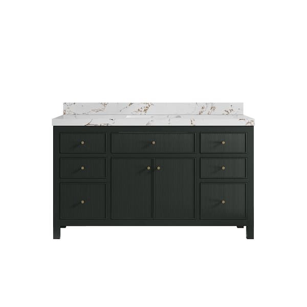 Willow Collections Sonoma 60 in. W x 22 in.  D x 36 in. H Single Sink Bath Vanity in Dark Green with 2 in. Viola Brown qt. Top