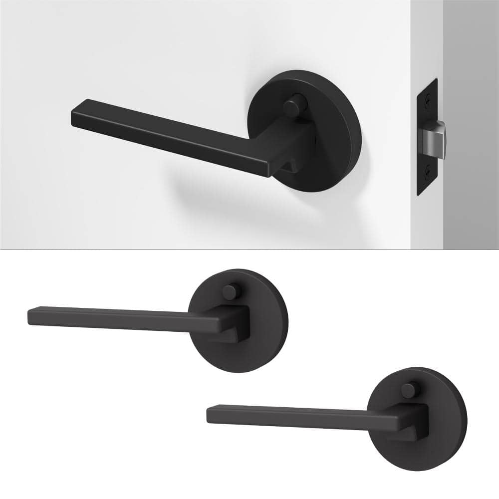 Dune Metal Matte Black Privacy Bed/Bath Flat Door Handle with Push Button and Round Rosette 2-Pack price history on PriceWatchPro