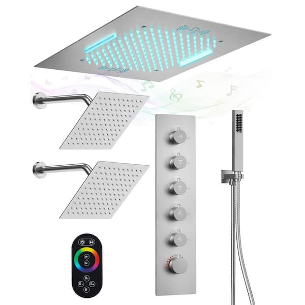 15-Spray Pattern Square Dual Ceiling Mount Shower Head Fixed Shower Head with 10 in. Sprays Handheld in Brush Nickel