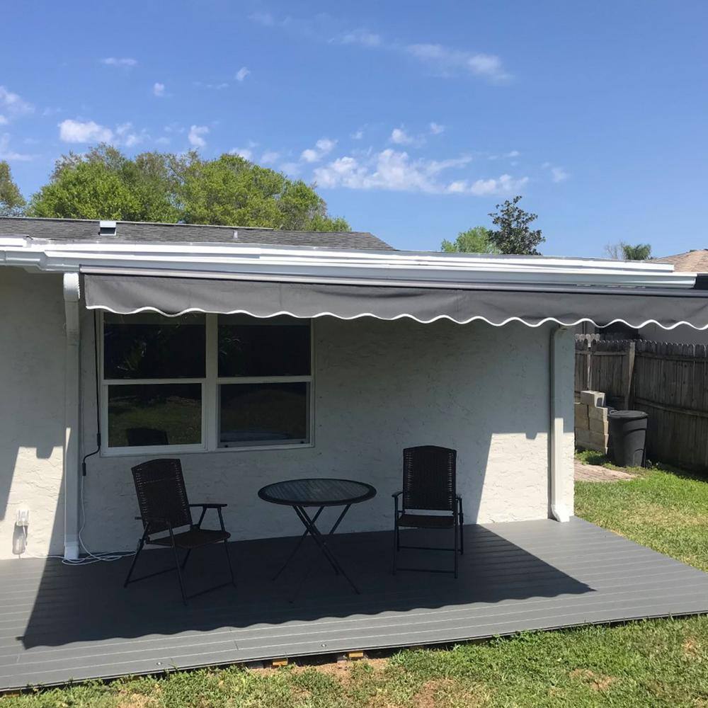 Gray Motorized Retractable Patio Awning with Black Frame