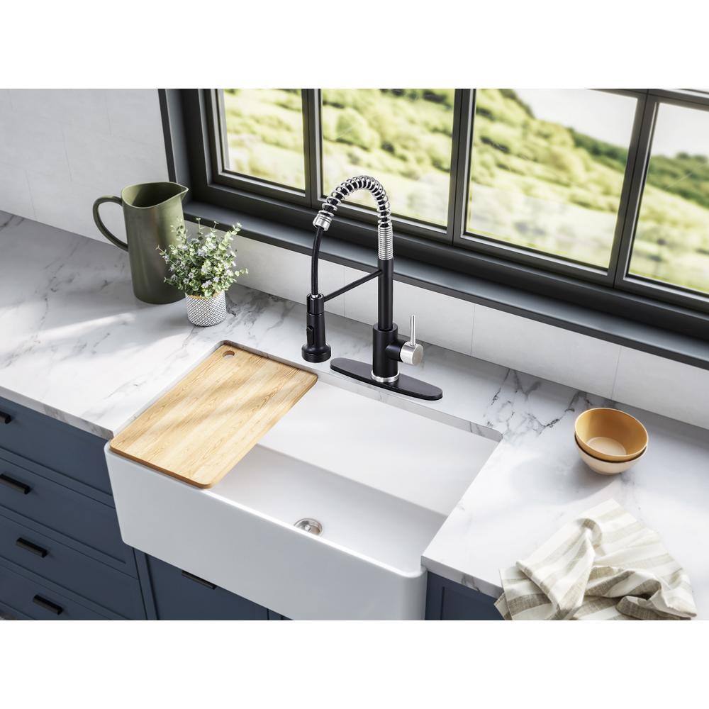 Matte Black and Brushed Nickel Pull-Down Kitchen Faucet with Spray