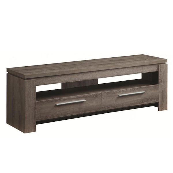 Benjara 59 in. Gray Wood TV Stand with 2 Drawer Fits TVs Up to 65 in. with Cable Management