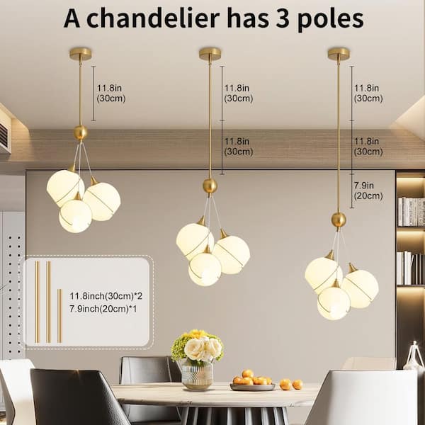 KANADEMONO Gold × Glass Ceiling Light 3 Dilera Modern 3-Light Gold Chandelier Cluster Glass Island