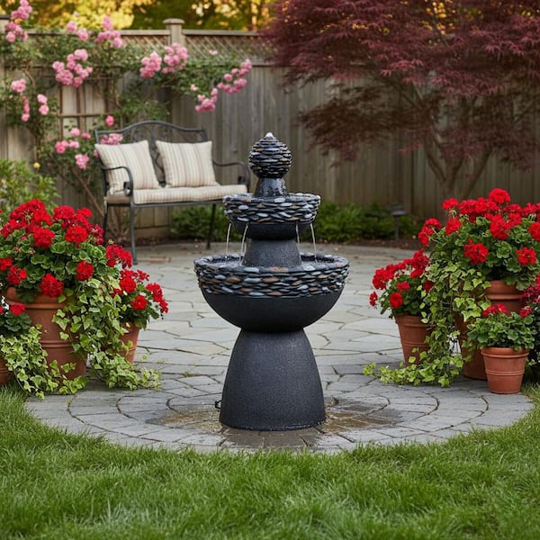 Teamson Home 36.5 in. Electric Polyresin 3-Tier Zen-Style Tiered