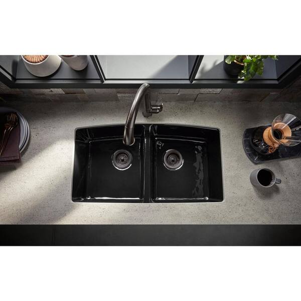 KOHLER Brookfield 33 in. Drop-in Double Bowl Cast Iron Kitchen