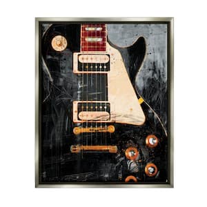 Vintage Electric Guitar Music Notes Design by Savannah Miller Floater Framed Abstract Art Print 31 in. x 25 in.