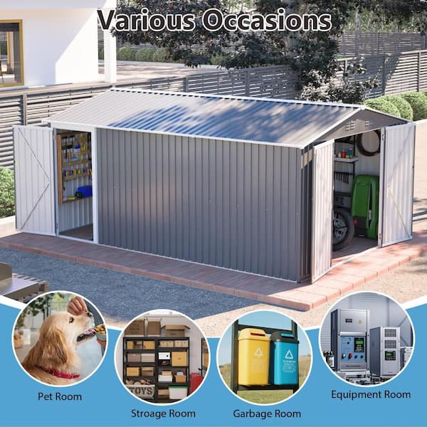 Light Gray Metal 10 ft. W x 14 ft. D Outdoor Storage Shed with