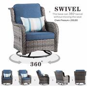 Iris Gray 8-Piece Wicker Outerdoor Patio Rectangular Fire Pit Set with Denim Blue Cushions and Swivel Rocking Chairs