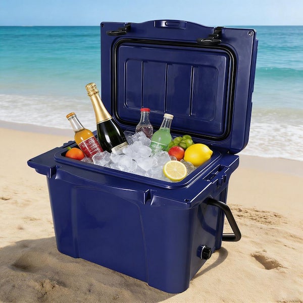25 qt. Dark Blue Portable Hard Cooler with Bottle Opener and Cup