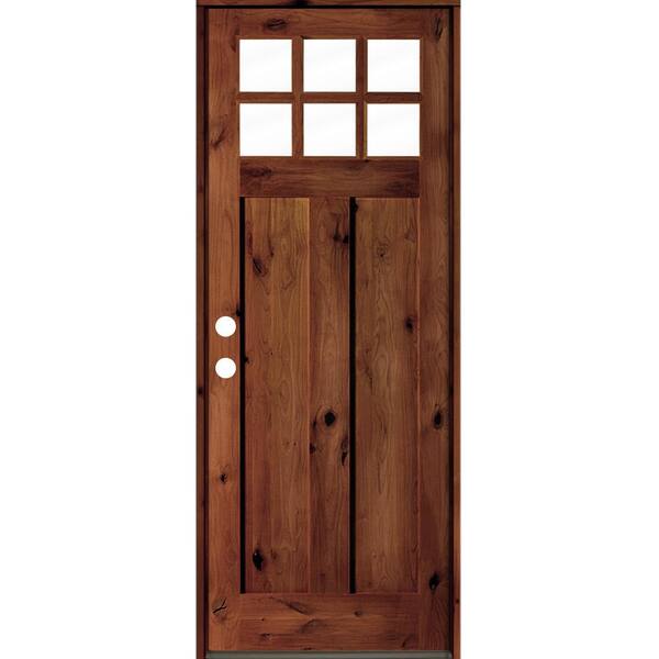 null 32 in. x 96 in. Craftsman knotty alder Right-Hand/Inswing 6-Lite Clear Glass Red Chestnut Stain Wood Prehung Front Door