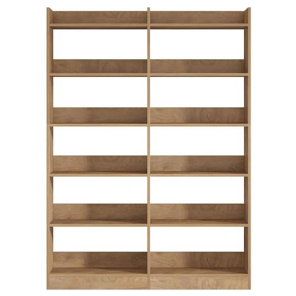 Eulas 71 in. Tall Brown MDF Bookshelf Bookcase with 12 Open Shelves, Rustic Wide Freestanding Bookshelf for Storage