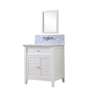 Shutter Premium 32 in. Vanity in White with Marble Vanity Top in White Carrara with White Basin and Mirror