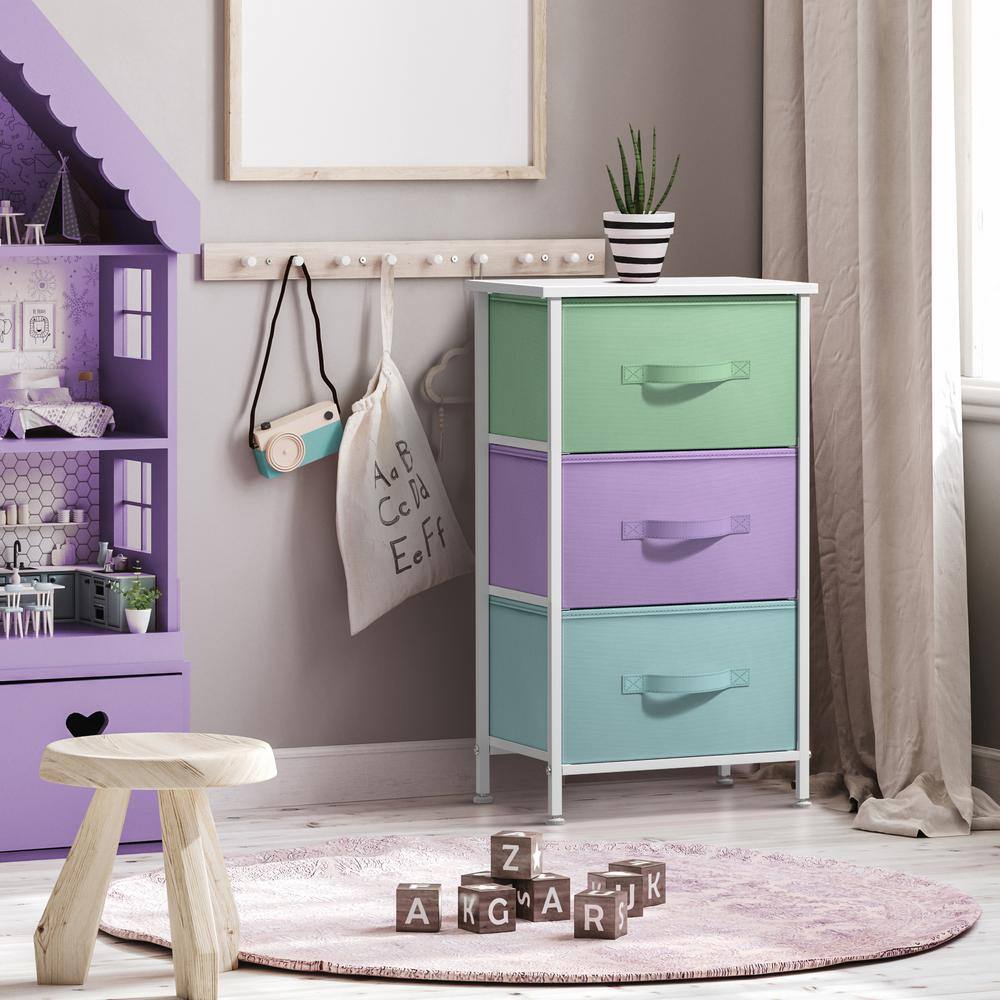 Sorbus Pastel White 3-Drawer Nightstand with Steel Frame