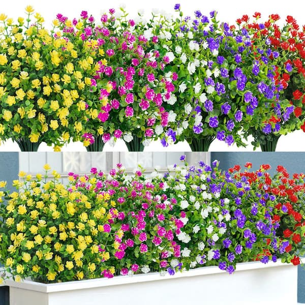 13.8 in. Multi-Colored Outdoor Artificial Eucalyptus Flower, 20 Bundles UV Resistant Faux Flowers Fake Plastic Plants