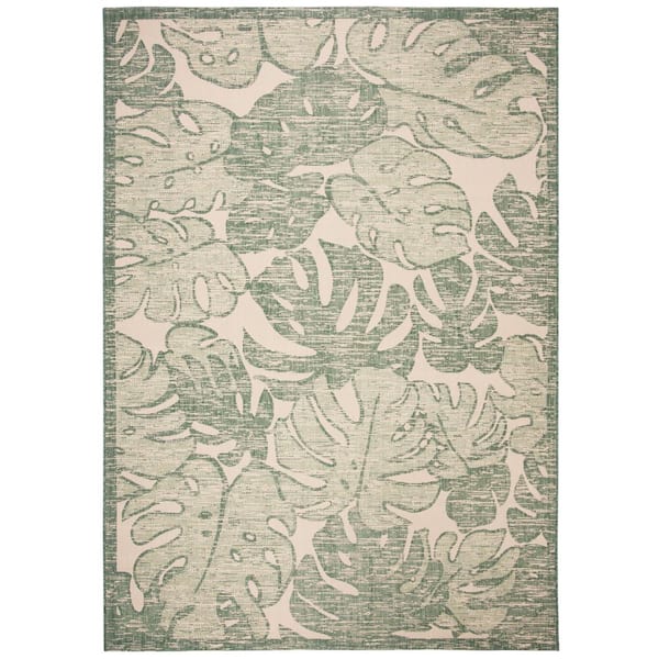 Courtyard Beige/Green 8 ft. x 11 ft. Floral Indoor/Outdoor Patio  Area Rug