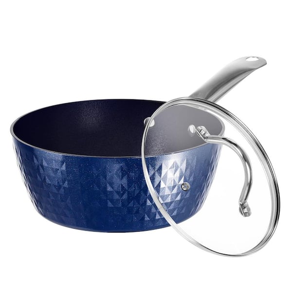 Unbranded 1.2 qt. Aluminum Alloy Nonstick Sauce Pan in Blue with Lid