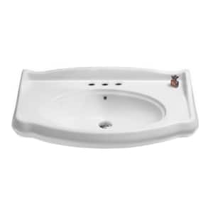 Traditional Wall Mounted Vessel Bathroom Sink in White with 3 Faucet Holes