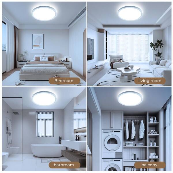 TOZING 9 in. Modern White Integrated LED 1600 Lumens 3000K Round Flat Panel Ceiling Flush Mount For Bathroom, Hallway, Kitchen