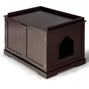 Cat Litter Box Enclosure with Double Doors for Large Cat and Kitty in Brown