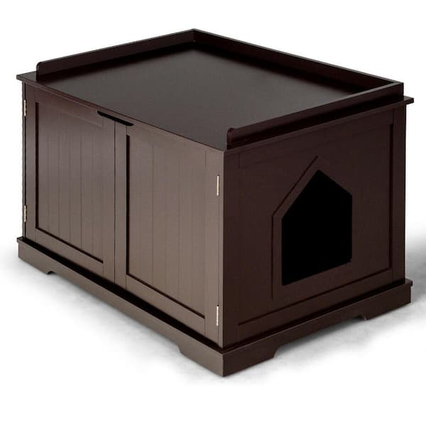 FORCLOVER Cat Litter Box Enclosure with Double Doors for Large Cat and Kitty in Brown