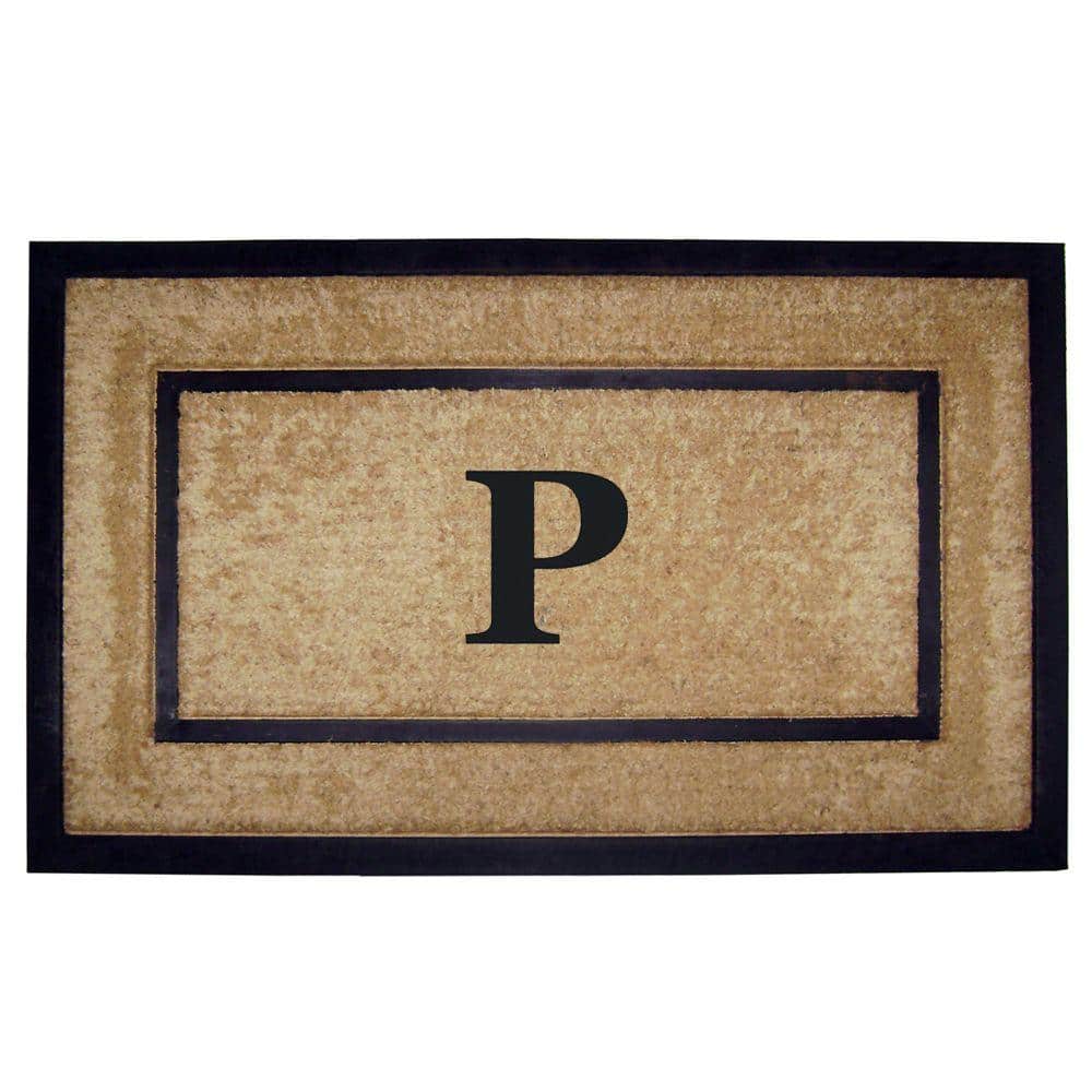 Heavy Duty Brown 22 in. x 36 in. Rubber Coir Single Picture Frame Monogrammed P Indoor Outdoor Door Mat price history on PriceWatchPro