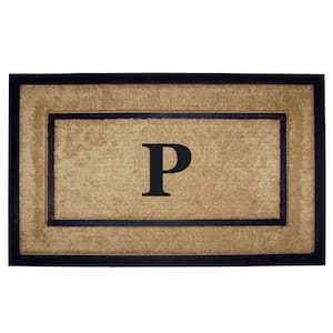 DirtBuster Single Picture Frame Black 22 in. x 36 in. Coir with Rubber Border Monogrammed P Door Mat