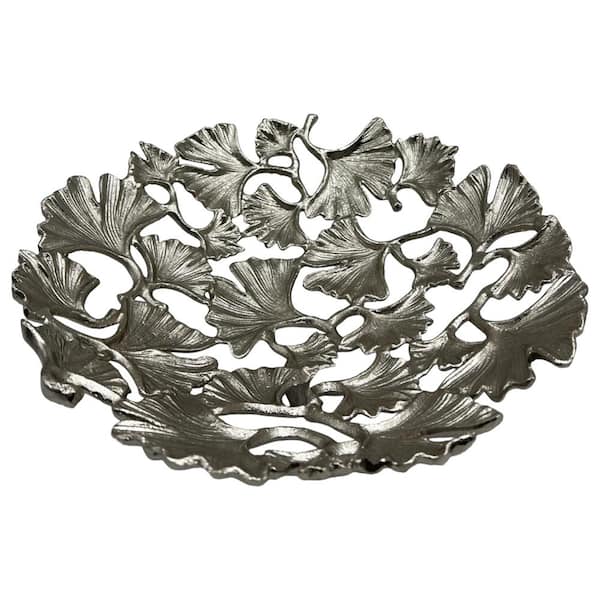 Silver 14.5 in. x 14.5 in. Aluminum Metal Decorative Modern Leaf Metal Tray