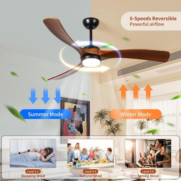 Jushua 52 in. 3-Light Indoor Solid Wood Leaf Quiet Ceiling