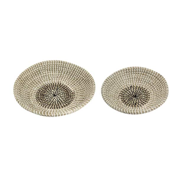 Avex D15. 7x3. 5" Beige Grass Cloth Round Woven Seagrass Bowls (Set of 2)