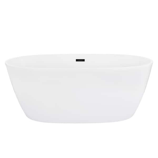 Altair Rauris 59 in. Acrylic Flatbottom Soaking Bathtub in Matte Black Feet/Overflow