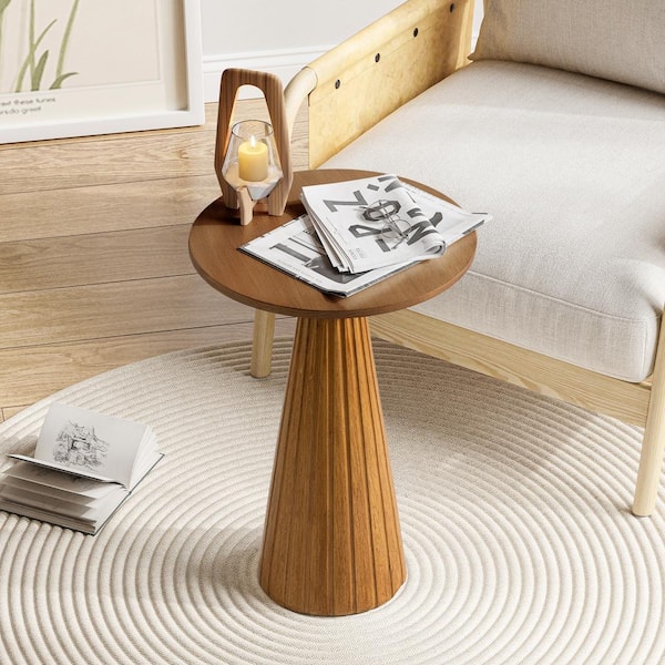 Pedestal 13.5 in. Wide Brown Round Solid Wood End Table