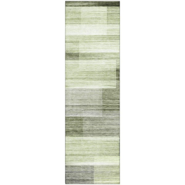 Mayfield Premium Machine Washable Abstract AMF2082 Green 2 ft. x 7 ft. Runner Rug