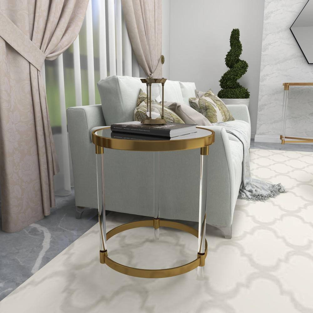 Elegant Gold Round Acrylic Accent Table with Mirrored Top