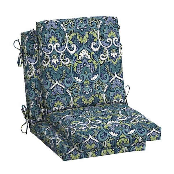 ARDEN 18 in. x 16.5 in. Mid Back Outdoor Dining Chair Cushion in Sapphire Aurora Blue Damask (2-Pack)