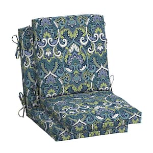 18 in. x 16.5 in. Mid Back Outdoor Dining Chair Cushion in Sapphire Aurora Blue Damask (2-Pack)